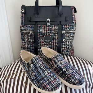 Rare Henri Bendel Tweed Large Jetsetter Matching Jack Rogers Sneakers
